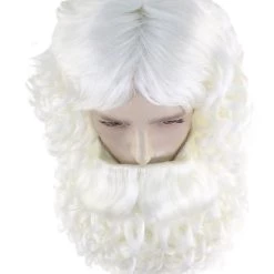 HPO Men's Professional Mens Santa Wig And Full Beard Set | White Merry Christmas Wig | Premium Breathable Capless Cap