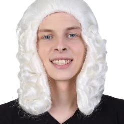 HPO Colonial Judge Mens White Wig | Cosplay Halloween Wig | Premium Breathable Capless Cap