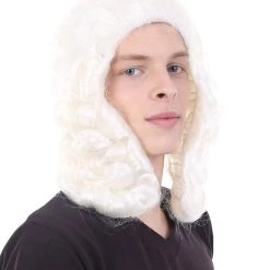 HPO Colonial Judge Mens White Wig | Cosplay Halloween Wig | Premium Breathable Capless Cap