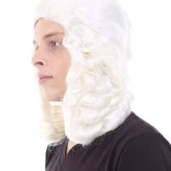 HPO Colonial Judge Mens White Wig | Cosplay Halloween Wig | Premium Breathable Capless Cap