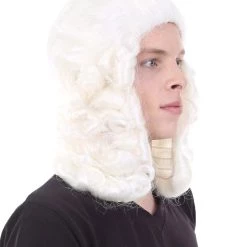 HPO Colonial Judge Mens White Wig | Cosplay Halloween Wig | Premium Breathable Capless Cap