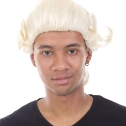 HPO Men's Colonial Founding Father Mens Wig | Historical Character Cosplay Halloween Wig | Premium Breathable Capless Cap