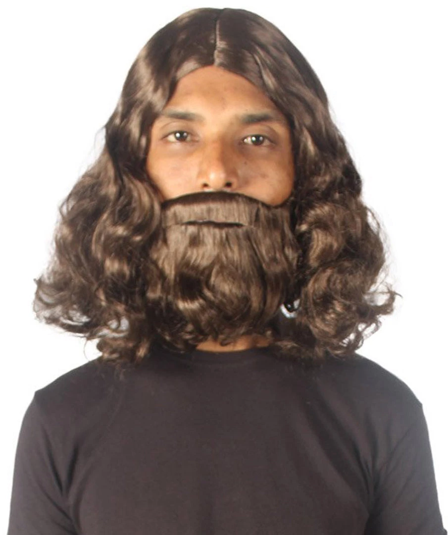 HPO Mens Biblical Wig And Beard Set Brown | Premium Breathable Capless Cap 2 HPO Mens Biblical Wig And Beard Set Brown | Premium Breathable Capless Cap