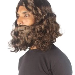 HPO Mens Biblical Wig And Beard Set Brown | Premium Breathable Capless Cap 11 HPO Mens Biblical Wig And Beard Set Brown | Premium Breathable Capless Cap