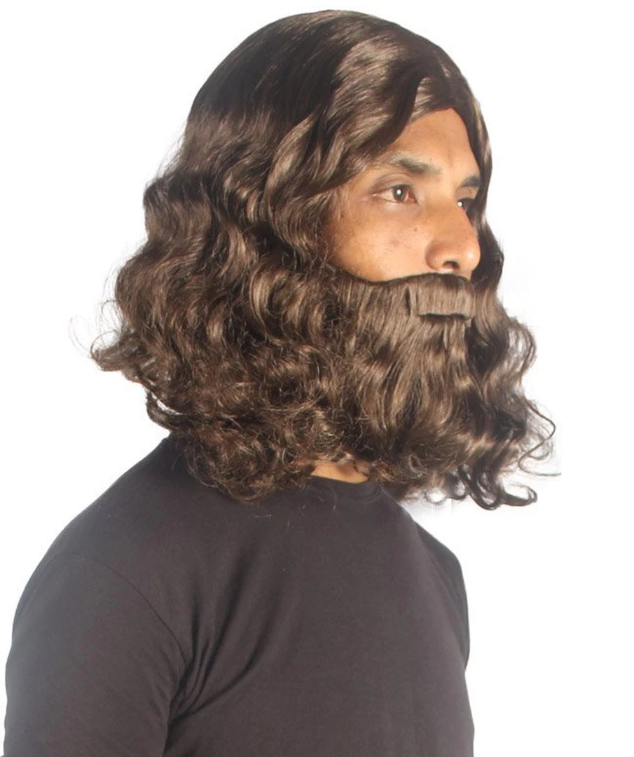 HPO Mens Biblical Wig And Beard Set Brown | Premium Breathable Capless Cap 1 HPO Mens Biblical Wig And Beard Set Brown | Premium Breathable Capless Cap