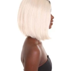 HPO Women's Shoulder Length Socialite Wig - Platinum White Hair With Dark Roots - Capless Cap Design