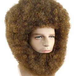 HPO Painter Afro Mens Wig With Full Beard Set | Cosplay Halloween Brown Color Wig | Premium Breathable Capless Cap