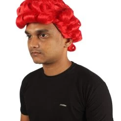 HPO Men's Men Curly Rockstar Wig Red | Premium Breathable Capless Cap