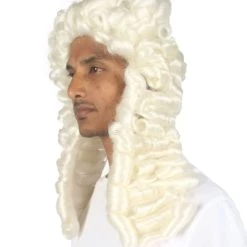 HPO Mens Colonial Historical Judge White Wig | Premium Breathable Capless Cap