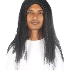 HPO Men's Men Curly Black Long Wig | Premium Breathable Capless Cap