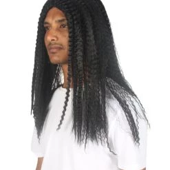 HPO Men's Men Curly Black Long Wig | Premium Breathable Capless Cap