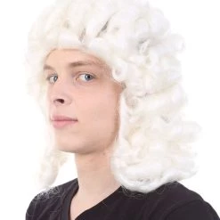 HPO Men's Mens Colonial Judge Wigs | White Historical Wigs