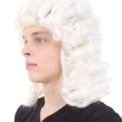HPO Men's Mens Colonial Judge Wigs | White Historical Wigs