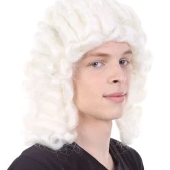 HPO Men's Mens Colonial Judge Wigs | White Historical Wigs
