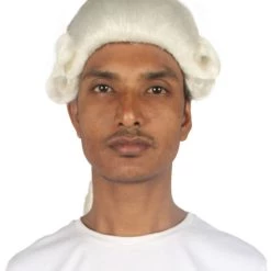 HPO Men's Mens Colonial Black Lace White Wigs | Premium Breathable Capless Cap