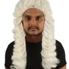 HPO Men Colonial Judge Curly Long White Wig | Premium Breathable Capless Cap