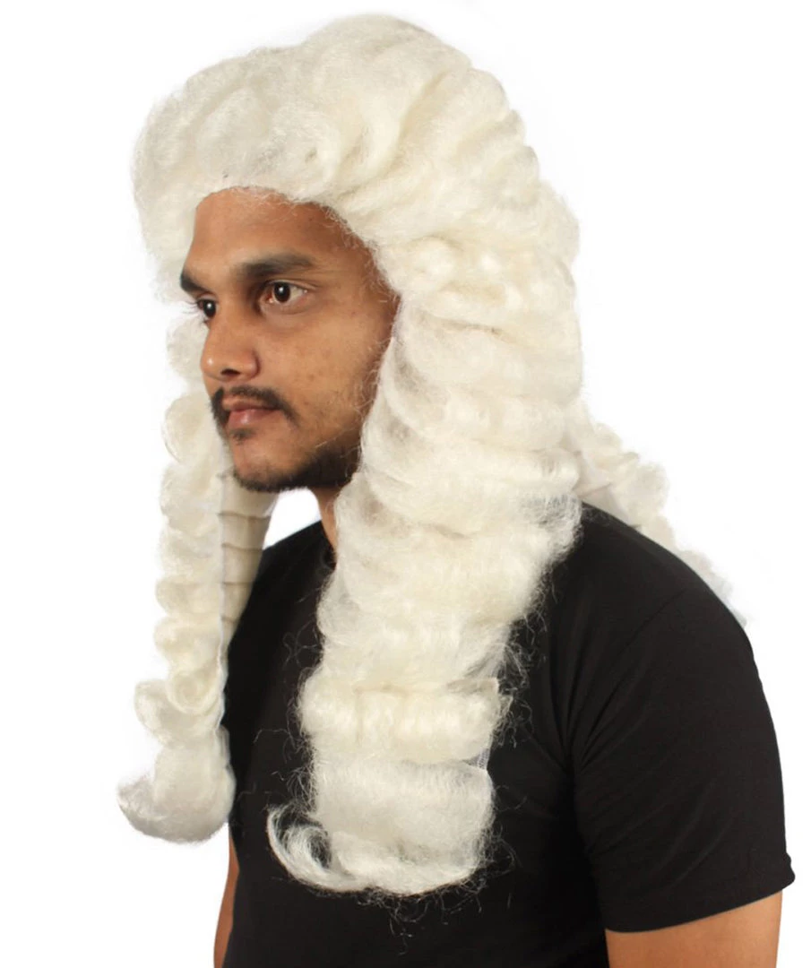 HPO Men Colonial Judge Curly Long White Wig | Premium Breathable Capless Cap 2 HPO Men Colonial Judge Curly Long White Wig | Premium Breathable Capless Cap