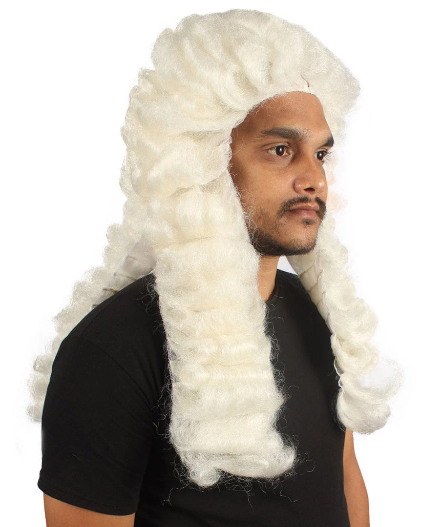 HPO Men Colonial Judge Curly Long White Wig | Premium Breathable Capless Cap 6 HPO Men Colonial Judge Curly Long White Wig | Premium Breathable Capless Cap