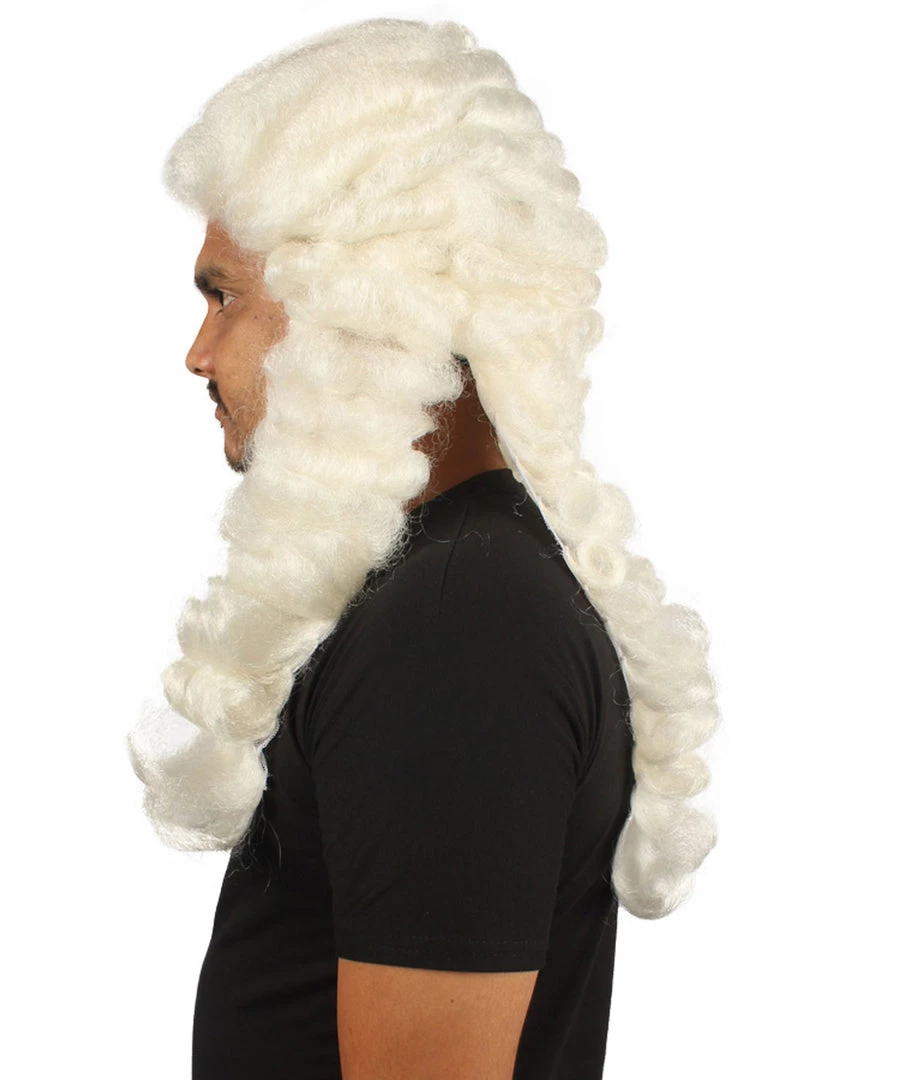 HPO Men Colonial Judge Curly Long White Wig | Premium Breathable Capless Cap 3 HPO Men Colonial Judge Curly Long White Wig | Premium Breathable Capless Cap