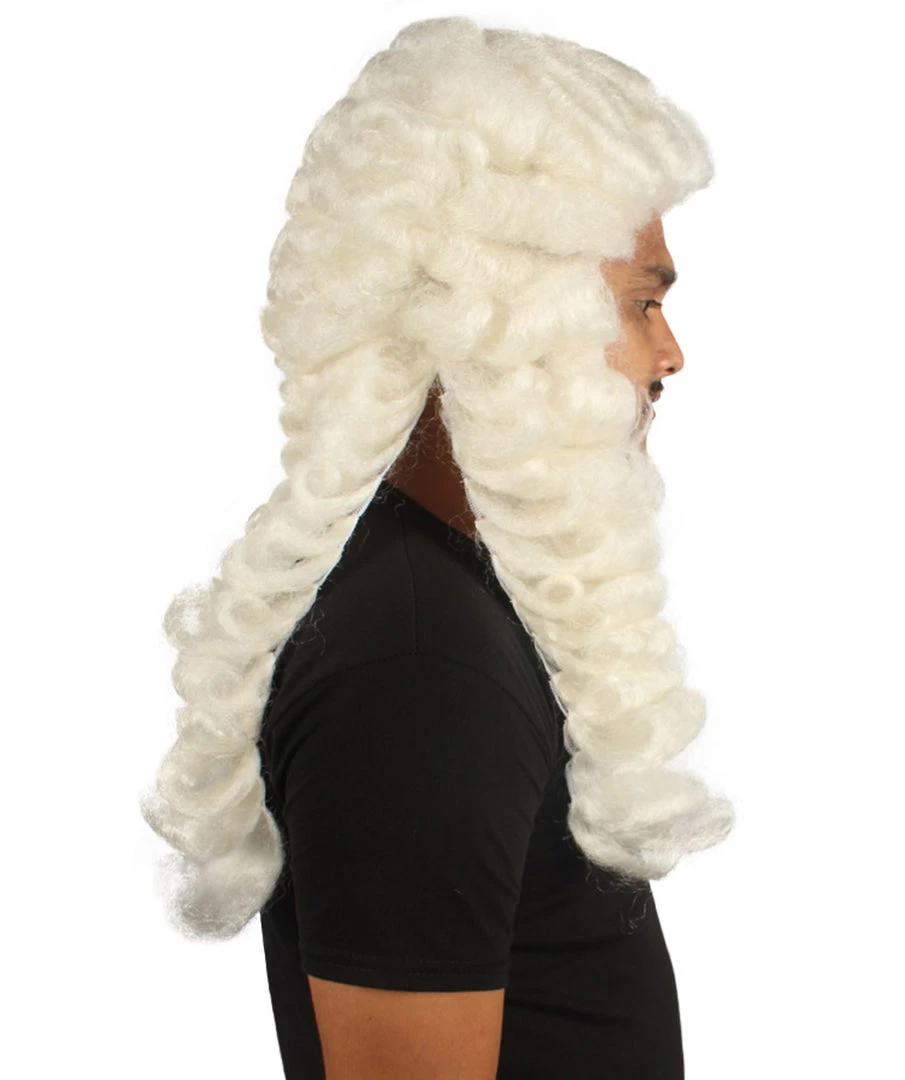 HPO Men Colonial Judge Curly Long White Wig | Premium Breathable Capless Cap 5 HPO Men Colonial Judge Curly Long White Wig | Premium Breathable Capless Cap