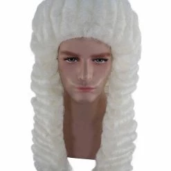HPO Men Colonial Judge Curly Long White Wig | Premium Breathable Capless Cap 15 HPO Men Colonial Judge Curly Long White Wig | Premium Breathable Capless Cap