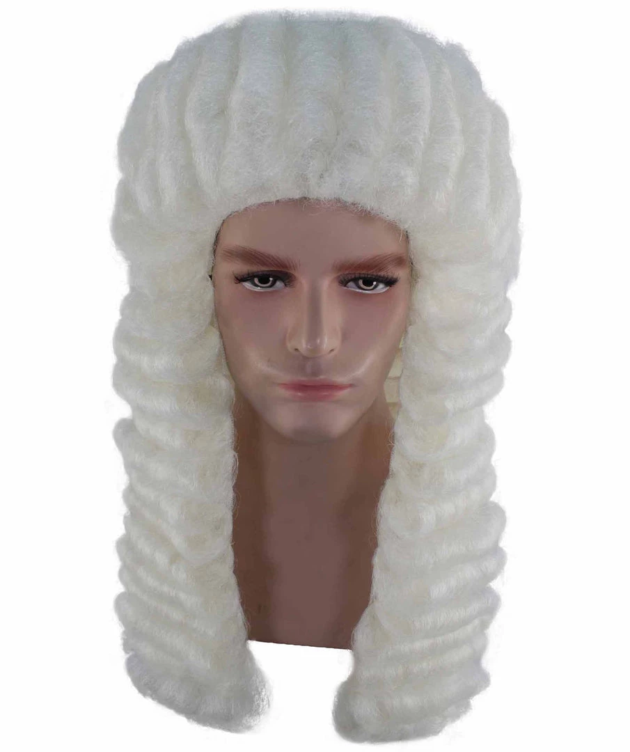 HPO Men Colonial Judge Curly Long White Wig | Premium Breathable Capless Cap 7 HPO Men Colonial Judge Curly Long White Wig | Premium Breathable Capless Cap