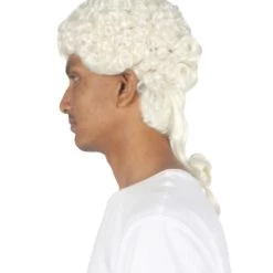 HPO Mens Colonial Curly Judge White Historical Wigs | Premium Breathable Capless Cap Men's