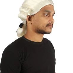 HPO Men's Mens Colonial Judge White Historical Wigs | Premium Breathable Capless Cap 13 HPO Men's Mens Colonial Judge White Historical Wigs | Premium Breathable Capless Cap