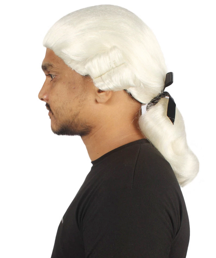 HPO Men's Mens Colonial Judge White Historical Wigs | Premium Breathable Capless Cap 4 HPO Men's Mens Colonial Judge White Historical Wigs | Premium Breathable Capless Cap