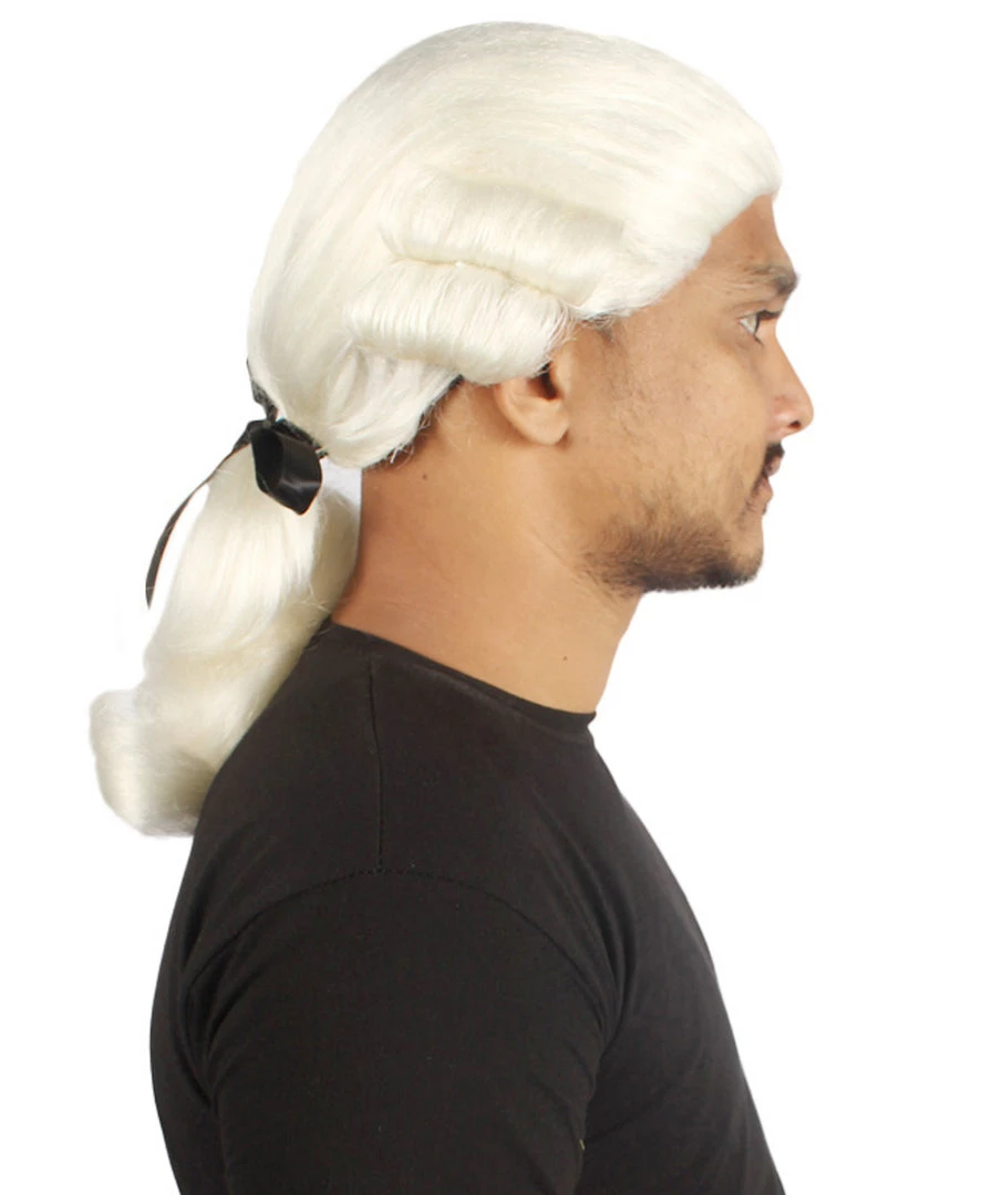 HPO Men's Mens Colonial Judge White Historical Wigs | Premium Breathable Capless Cap 5 HPO Men's Mens Colonial Judge White Historical Wigs | Premium Breathable Capless Cap