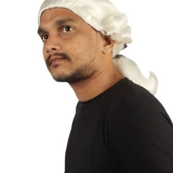 HPO Men's Mens Colonial Judge White Historical Wigs | Premium Breathable Capless Cap