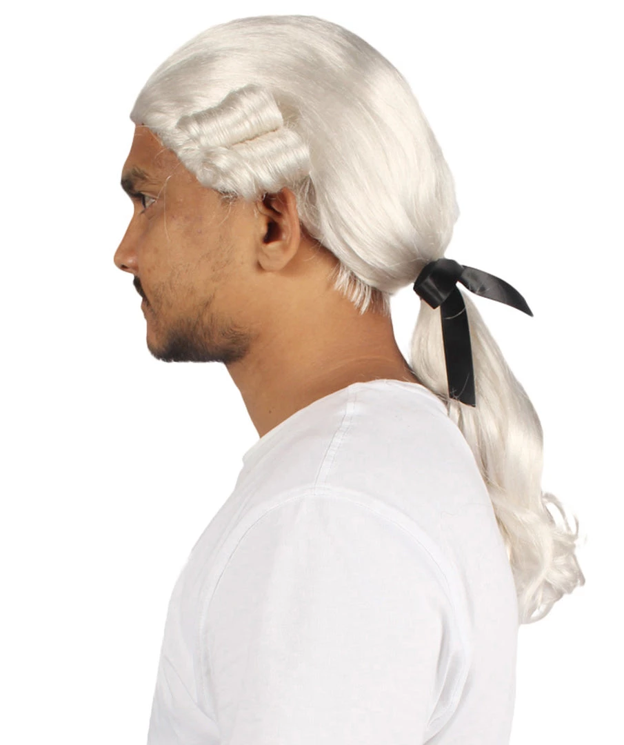 HPO Men's Mens Colonial Judge Historical White Wigs | Premium Breathable Capless Cap 3 HPO Men's Mens Colonial Judge Historical White Wigs | Premium Breathable Capless Cap