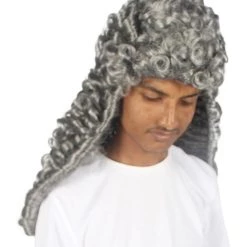 HPO Colonial Men Judge Curly Long Grey Wig | Premium Breathable Capless Cap