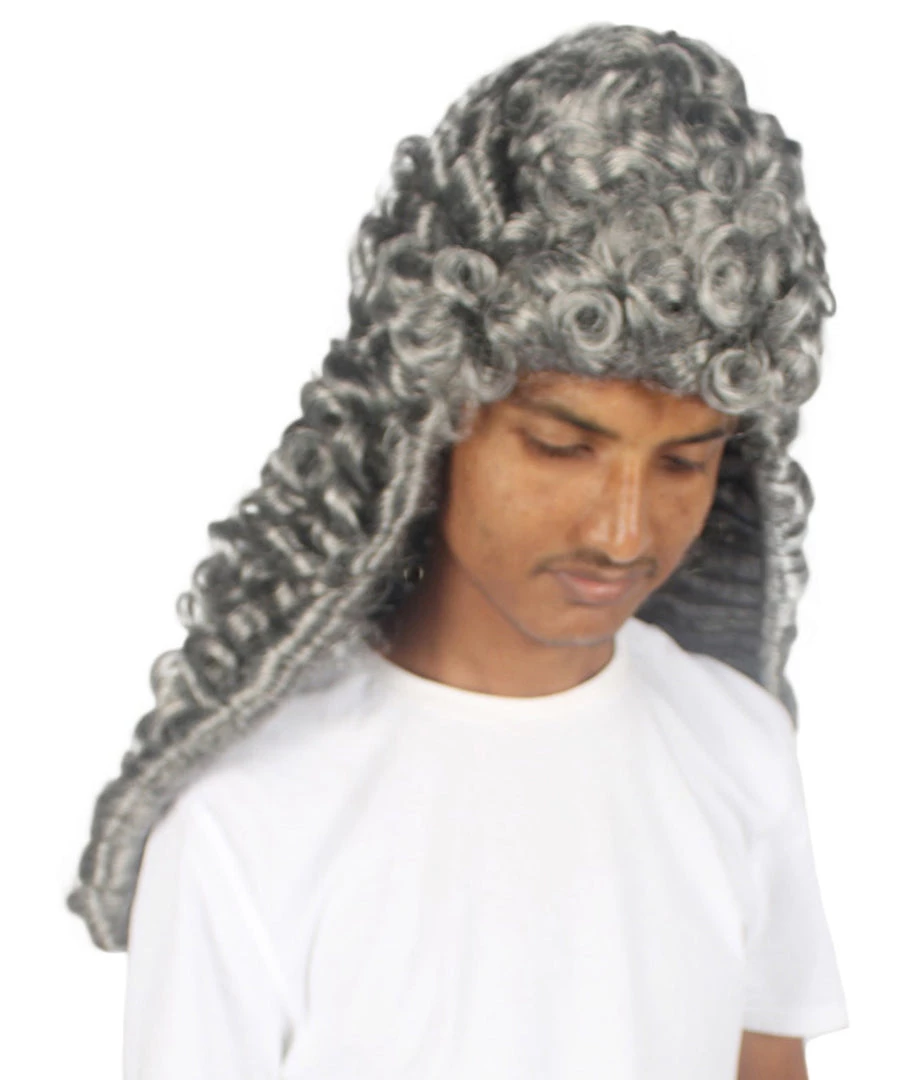 HPO Colonial Men Judge Curly Long Grey Wig | Premium Breathable Capless Cap 1 HPO Colonial Men Judge Curly Long Grey Wig | Premium Breathable Capless Cap
