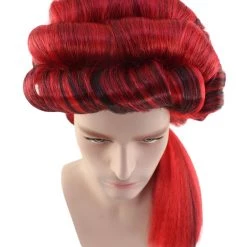HPO Men's Mens Colonial Mens Long Red And Black Historical Wigs | Premium Breathable Capless Cap