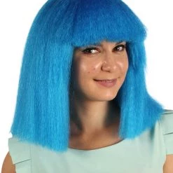 HPO Australian Singer Womens Wig | Neon Blue Large Celebrity Wigs | Premium Breathable Capless Cap Women's