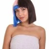 HPO Men's Adult Womens Bob Wig | Black, Pink, & Blue Celebrity Wig | Premium Breathable Capless Cap