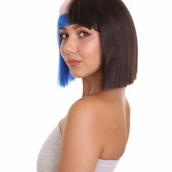 HPO Men's Adult Womens Bob Wig | Black, Pink, & Blue Celebrity Wig | Premium Breathable Capless Cap