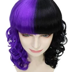 HPO Men's Adult Womens Medium Length Curly Wig Purple & Black | Fancy Event Ready Halloween Wig | Premium Breathable Capless Cap 15 HPO Men's Adult Womens Medium Length Curly Wig Purple & Black | Fancy Event Ready Halloween Wig | Premium Breathable Capless Cap