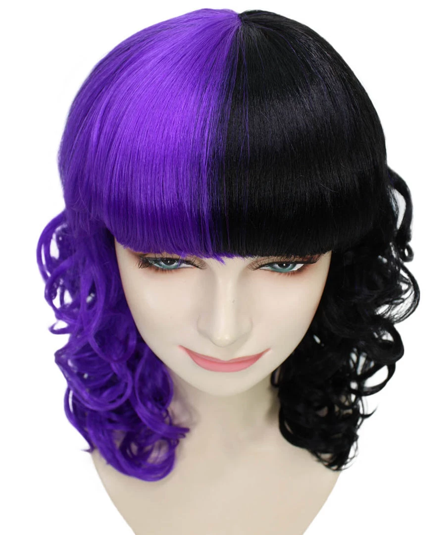 HPO Men's Adult Womens Medium Length Curly Wig Purple & Black | Fancy Event Ready Halloween Wig | Premium Breathable Capless Cap 7 HPO Men's Adult Womens Medium Length Curly Wig Purple & Black | Fancy Event Ready Halloween Wig | Premium Breathable Capless Cap