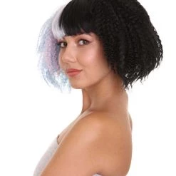 HPO Adult Womens Crimped Ponytail Wig | Light Blue & Black Celebrity Wig | Premium Breathable Capless Cap Men's