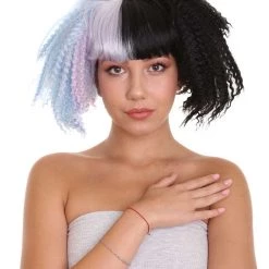 HPO Adult Womens Crimped Ponytail Wig | Light Blue & Black Celebrity Wig | Premium Breathable Capless Cap Men's