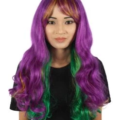 HPO | Adult Women's Long Curly Multicolored Cosplay Wig | Premium Breathable Capless Cap