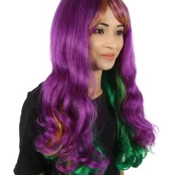 HPO | Adult Women's Long Curly Multicolored Cosplay Wig | Premium Breathable Capless Cap 15 HPO | Adult Women's Long Curly Multicolored Cosplay Wig | Premium Breathable Capless Cap