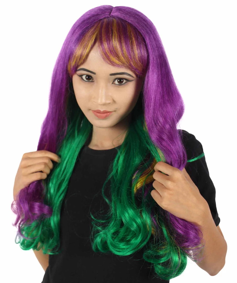 HPO | Adult Women's Long Curly Multicolored Cosplay Wig | Premium Breathable Capless Cap 1 HPO | Adult Women's Long Curly Multicolored Cosplay Wig | Premium Breathable Capless Cap