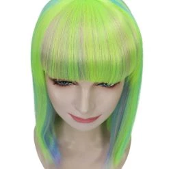 HPO Womens Bob Wig | Medium Green Yellow Party Ready Fancy Cosplay Halloween Wig | Premium Breathable Capless Cap Women's 17 HPO Womens Bob Wig | Medium Green Yellow Party Ready Fancy Cosplay Halloween Wig | Premium Breathable Capless Cap Women's