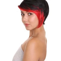 HPO Women's Anime Cosplay Party Black And Red Womens Wig | Cartoon Two Toned Cosplay Halloween Wig | Premium Breathable Capless Cap