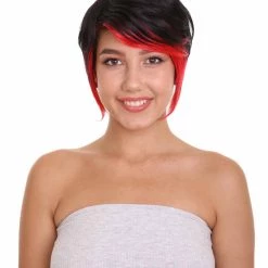HPO Women's Anime Cosplay Party Black And Red Womens Wig | Cartoon Two Toned Cosplay Halloween Wig | Premium Breathable Capless Cap