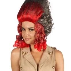 HPO Women's 19th Century Beehive Womens Wig | Red & Grey Historical Wig | Premium Breathable Capless Cap