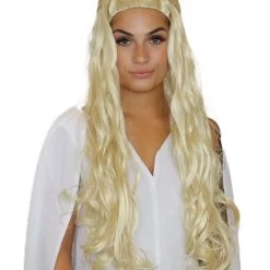HPO Women's Queen Blonde Wavy Wig Video Game Cosplay | Premium Breathable Capless Cap
